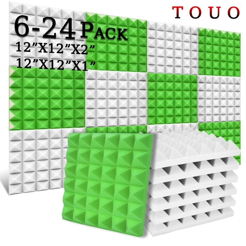 TOUO Pyramid Acoustic Foam 6/12/24 Pcs High-Density Sound Absorbing Material Soundproofing Treatment Studio Acoustic Treatment