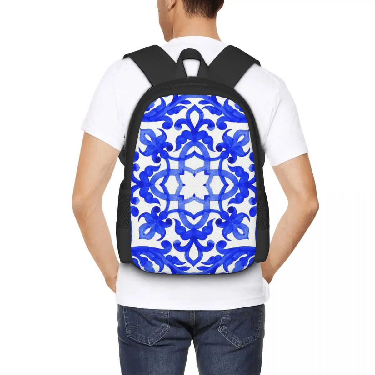 Portuguese Azulejo Tiles Backpack Hot Sale Daypack Large Capacity Children BookBag School Bag Shoulder Bags for Men Women
