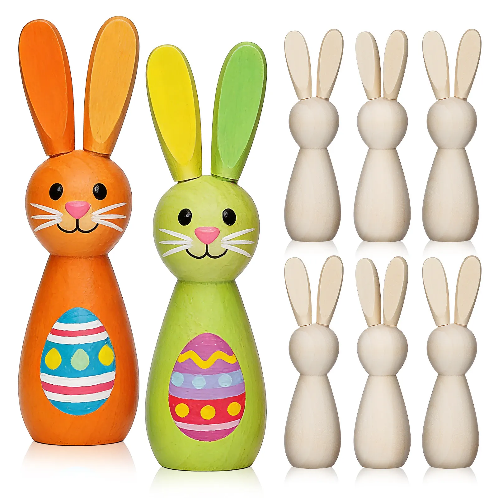 

12Pcs Wood Rabbit Decorations Unfinished Wooden Bunny Peg Figures Easter DIY Painting Craft Kits Creative Blank Animal Ornaments