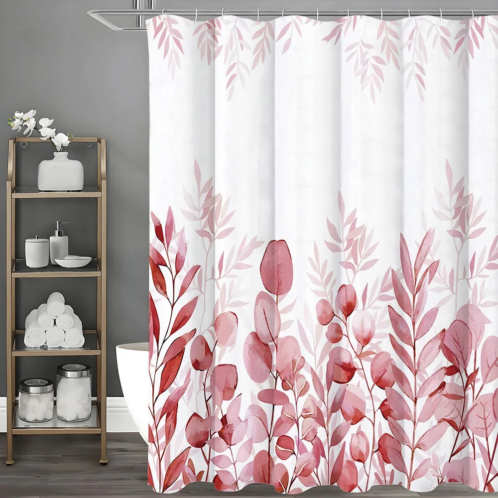 

Простая занавеска для душа с розовыми листьями, моющаяся грязеотталкивающая насадка для душа, водонепроницаемая полиэстеровая занавеска для ванны для домашнего декора