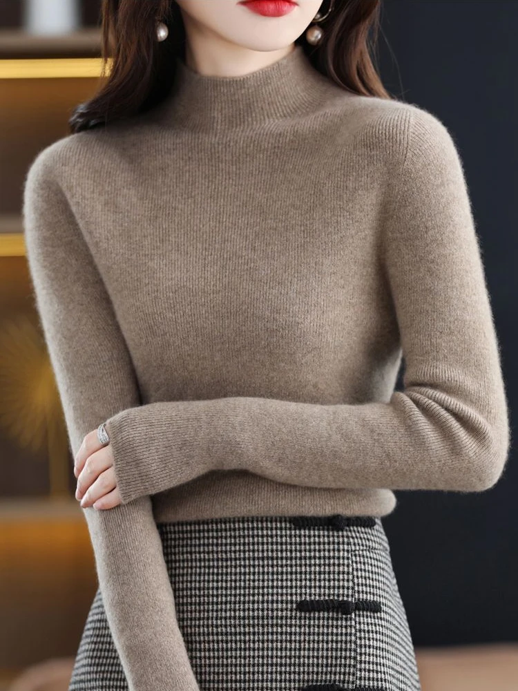 Autumn Winter Half Turtleneck Sweater Women Clothing Trends Knitted Pullover Korean Fashion Long Sleeve Warm Bottom Shirt Solid