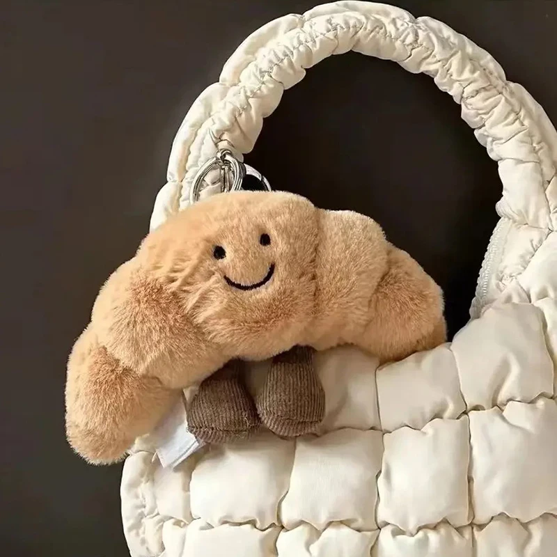 2025 nuevo colgante de llavero de pan Croissant de dibujos animados creativo Kawaii muñeco de peluche bolso colgante lindo llavero de coche de muñeca regalo para niña