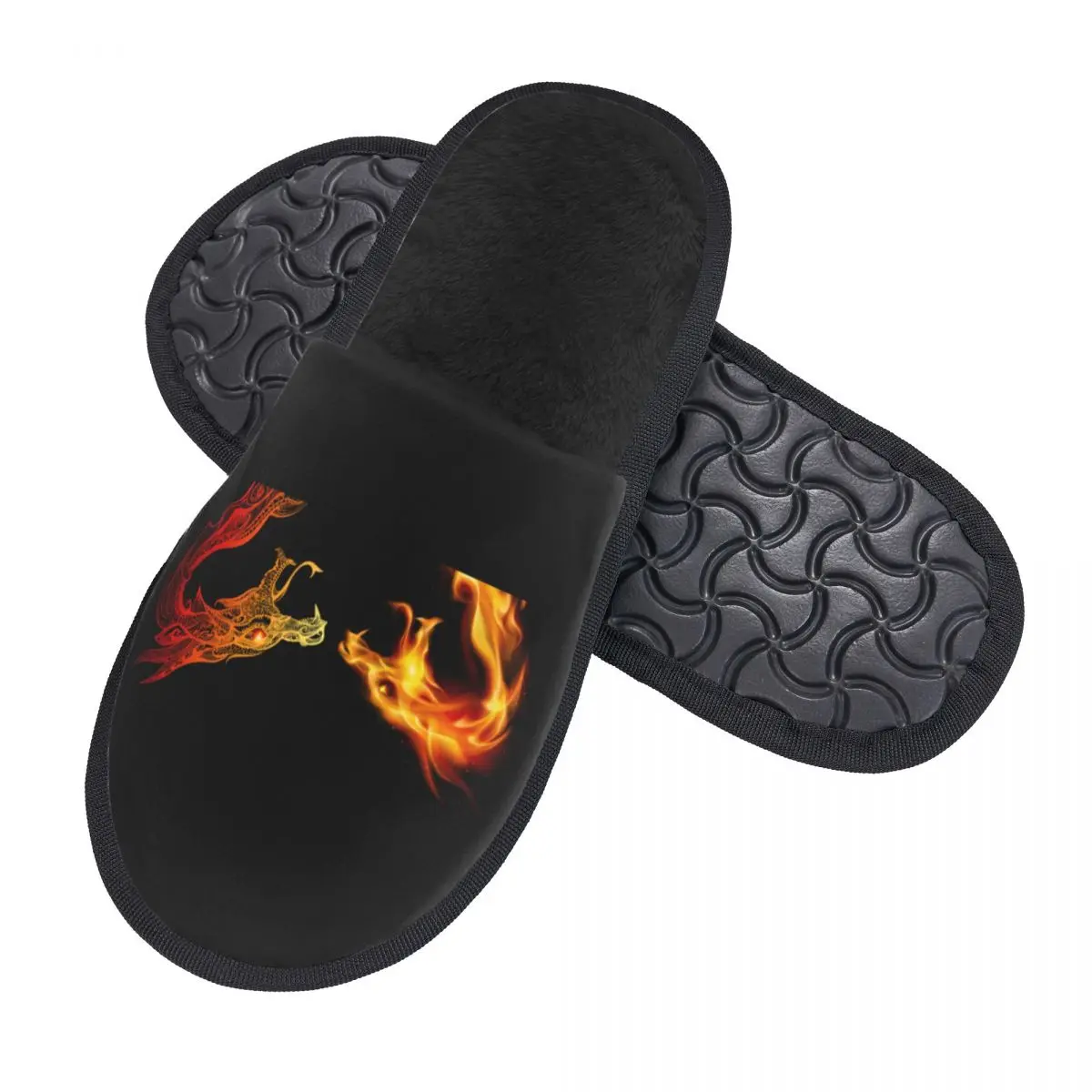 Two Fire Dragon Heads Slipper For Women Men Fluffy Winter Warm Slippers Indoor Slippers