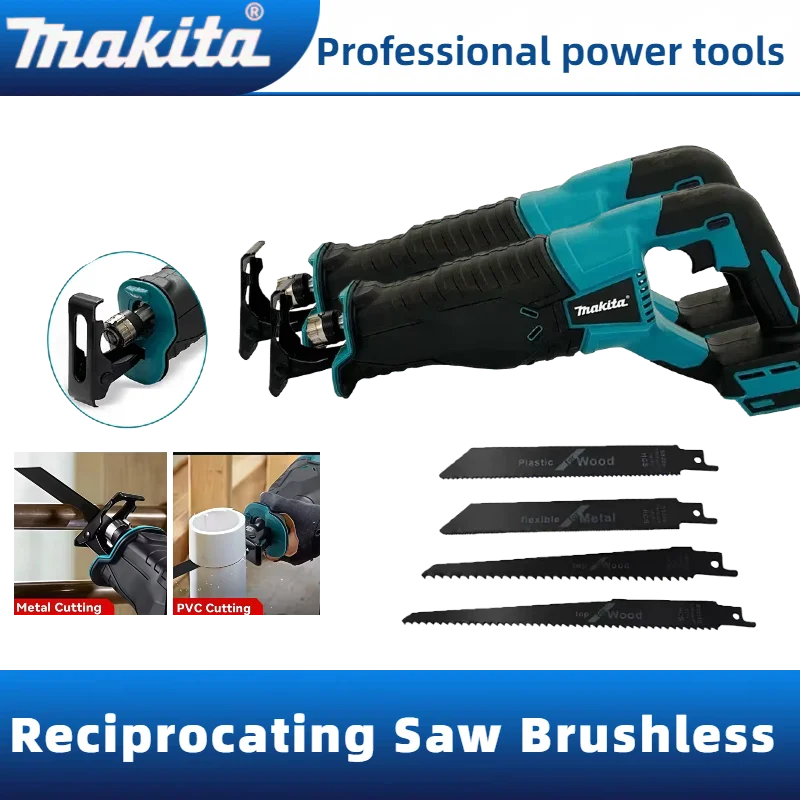 

Makita Brushless Reciprocating Saw Reciprocating Saw Portable Cordless Power Tools With 4pcs Saw Blades 20V 18V Battery