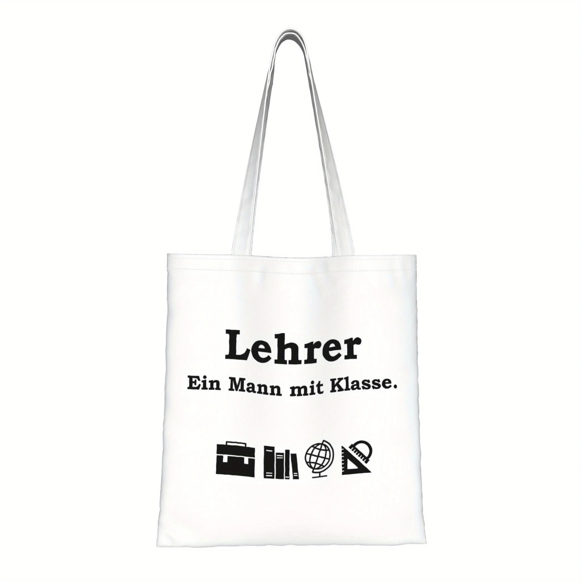 Bolsa de tela de lona para el reconocimiento de profesores, diseño Ein Mann Mit Klassse con iconos, bolsa de compras duradera, regalo ideal para educadores, decoración