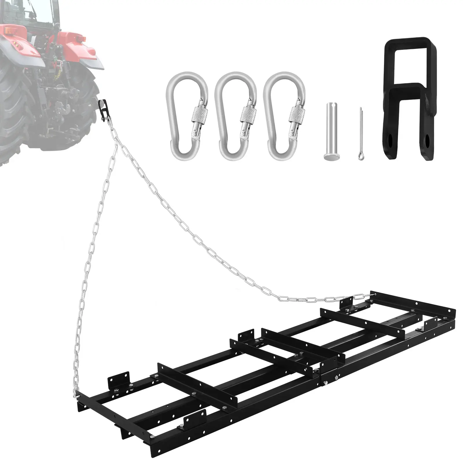 

4FT 6FT 8FT Drag Harrow Driveway Grader Heavy Duty Power Rake /Chain Tow Behind Lawn Rake for ATV UTV Tractor Mower Land Leveler