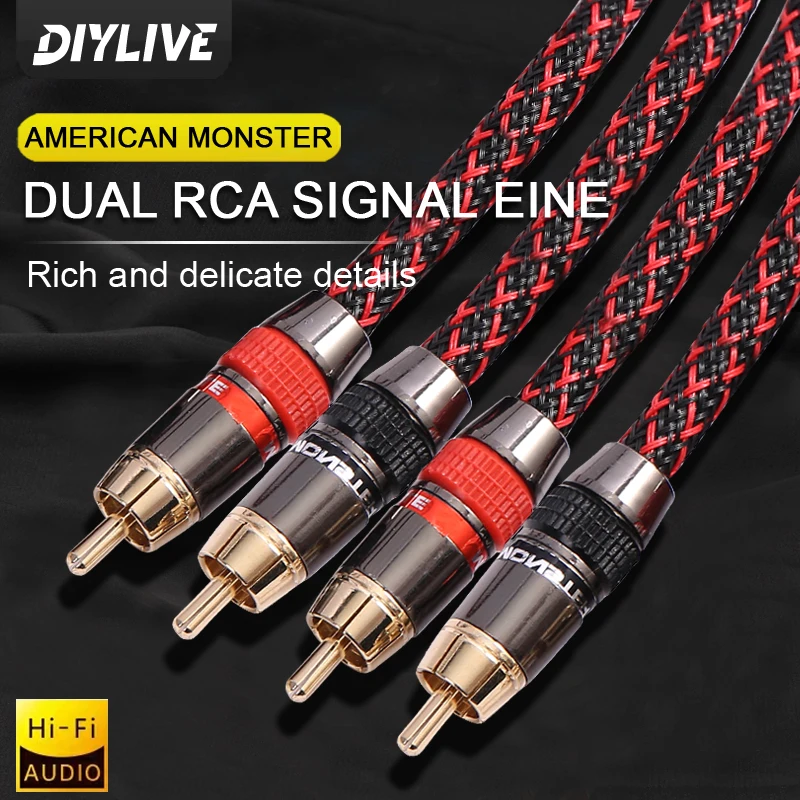 HIFI Stereo RCA Audio Cable 6N OFC Male to Male 2RCA to 2RCA Audio Cable with Gold Plated Connector Plug For CD Amplifier