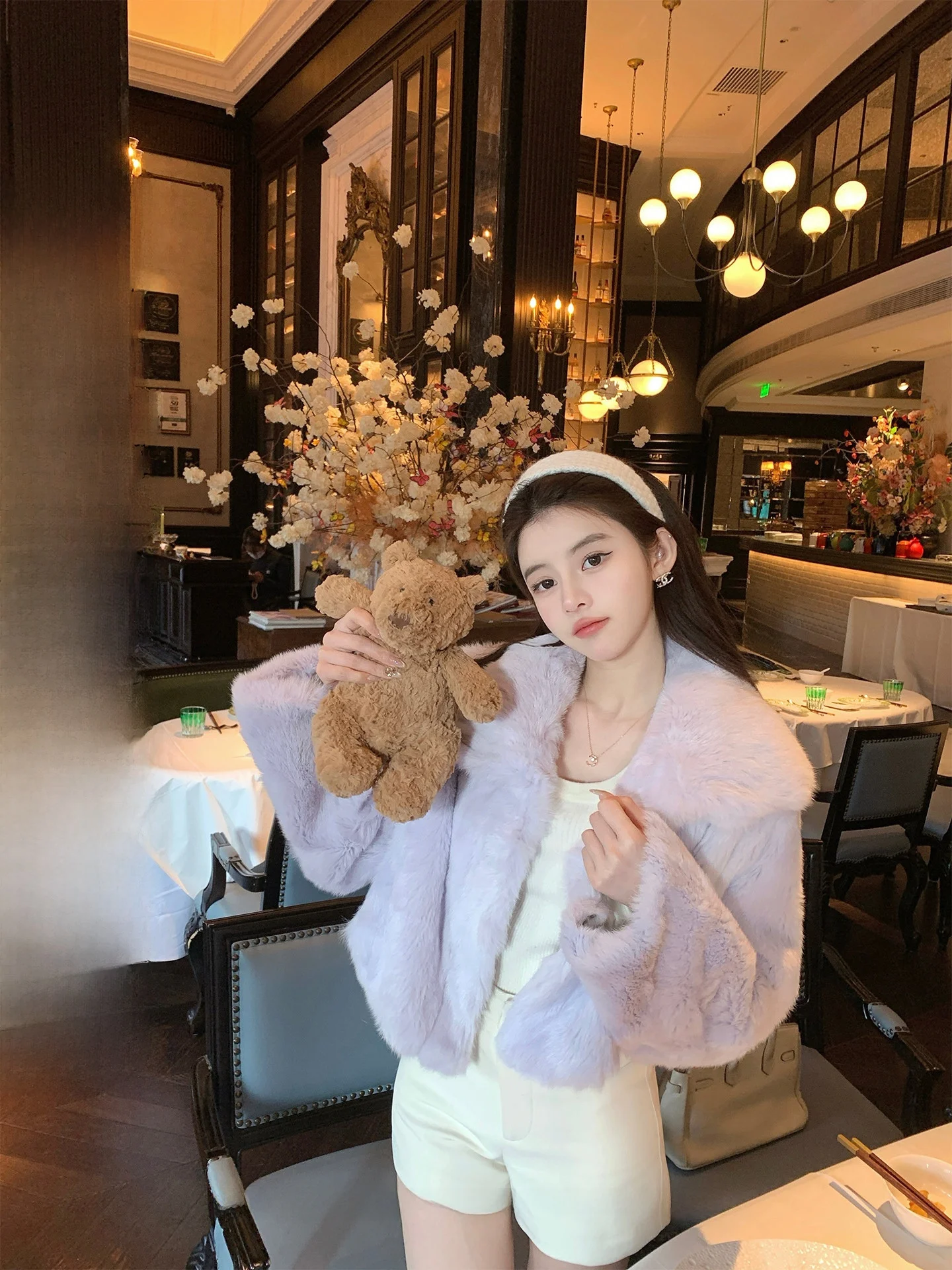 

ese New 2026 ort Collar Rabbit Fur Coat Simple Sle Women's Outerwear Winter Faion Youth And Middle-aged Suitable