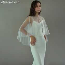 MMQ MG31 Bolero de diamantes de imitación para novia, chal de boda, chaquetas de perlas para vestidos, capa de tul con cuentas, accesorio de boda personalizable DIY