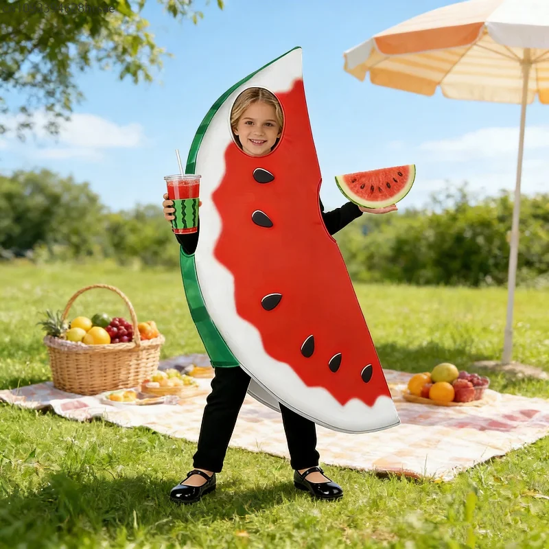 

Enfant Fruit Theme Party Watermelon Slice Fancy Dress Up Food World Book Day Stage Performance Unisex Watermelon Cosplay Costume