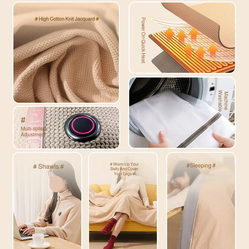 Heated Shawl Wearable Electric Blanket Portable Soft Washable Cape USB Heating Nap Blanket Multi-temp Knee Wrap for Women Men view 4