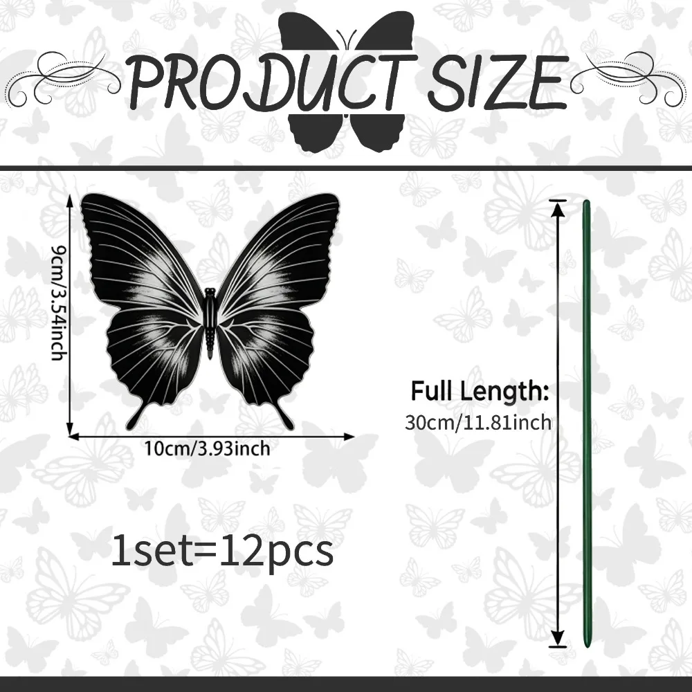 12PCS Multicolor Butterfly Garden Stakes Landscape Decoration 3D Butterfly Butterfly Lawn Ornament Indoor Outdoor Photo Props