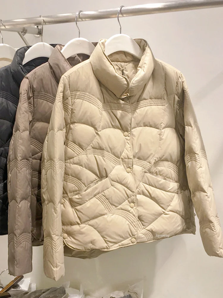 Herbst Winter Frauen Mode Stehen Kragen Unten Mantel Ultra Licht 90% Weiße Ente Unten Jacke Winddicht Weibliche Feder Puffer Parkas