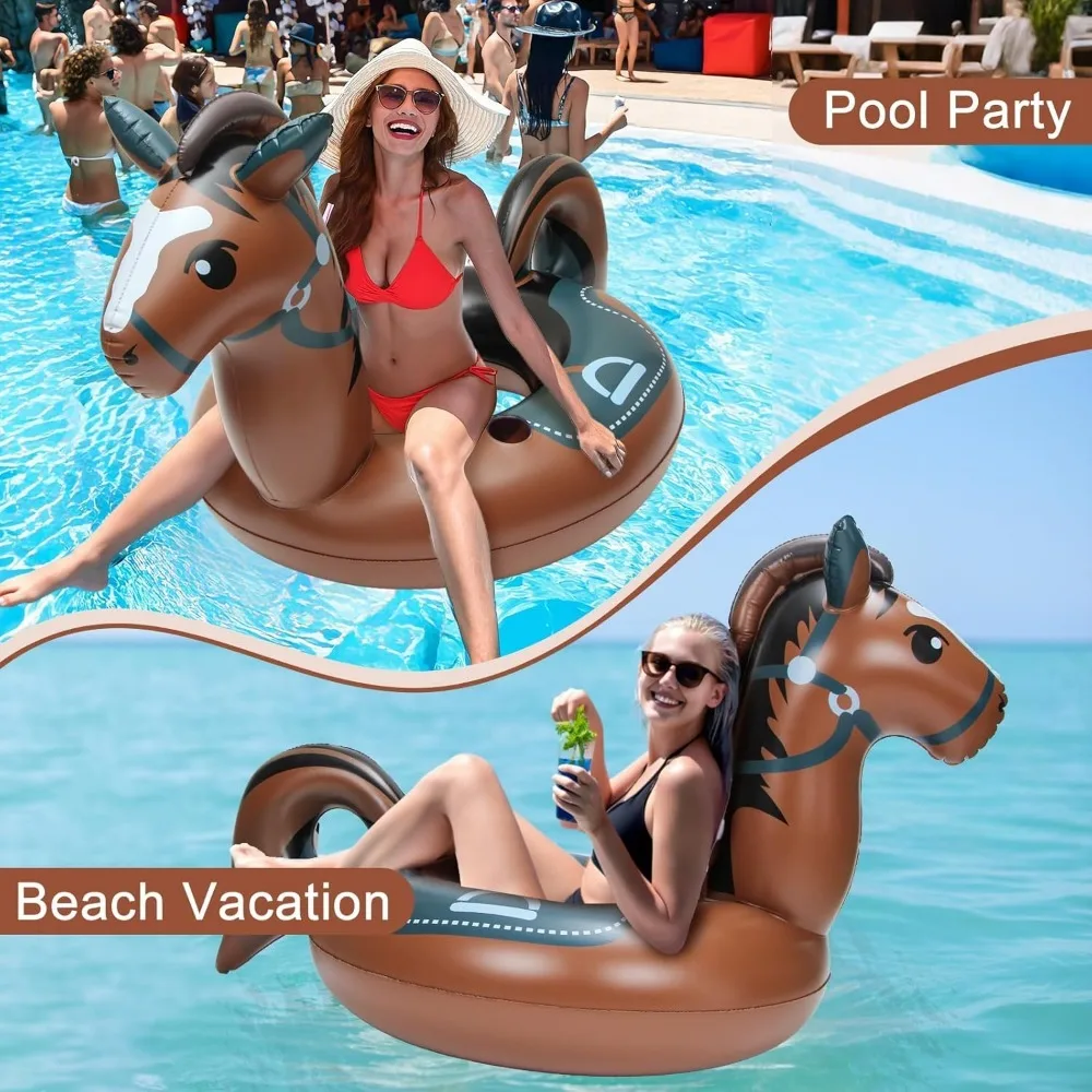 

Pool Floats, Funny Pool Floaties Inflatables Rafts for Outdoor Water Lounge, Brown Horse Pool Swimming Ring for Beach Party