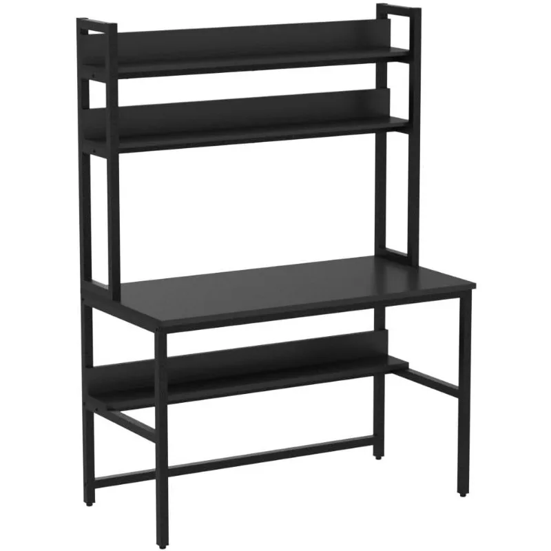 Hutch and Bookshelves, Large Leg Room 47 inch Width Black Desk