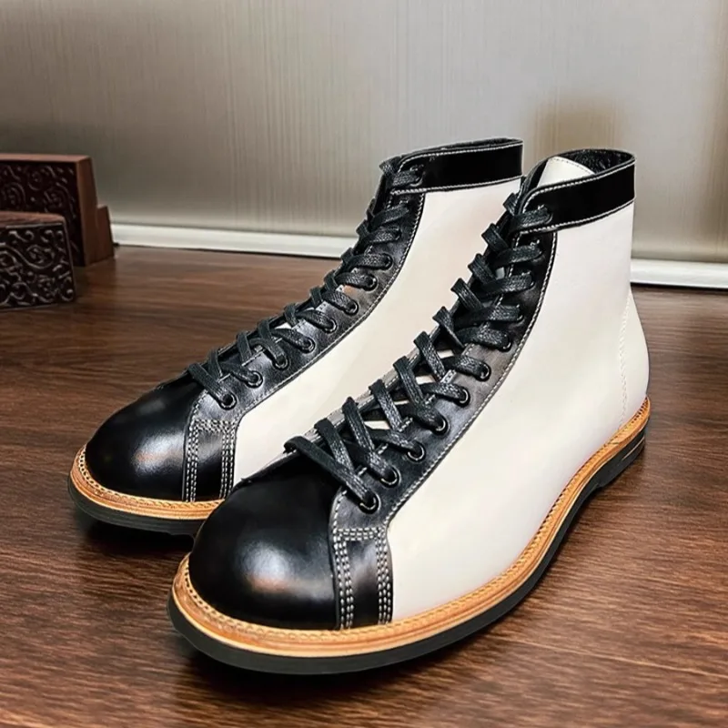 American Retro Genuine Leather Chelsea Boots Men's Shoes British Style High Top Work Cowhide Casual Ankle Boots Male Outdoor