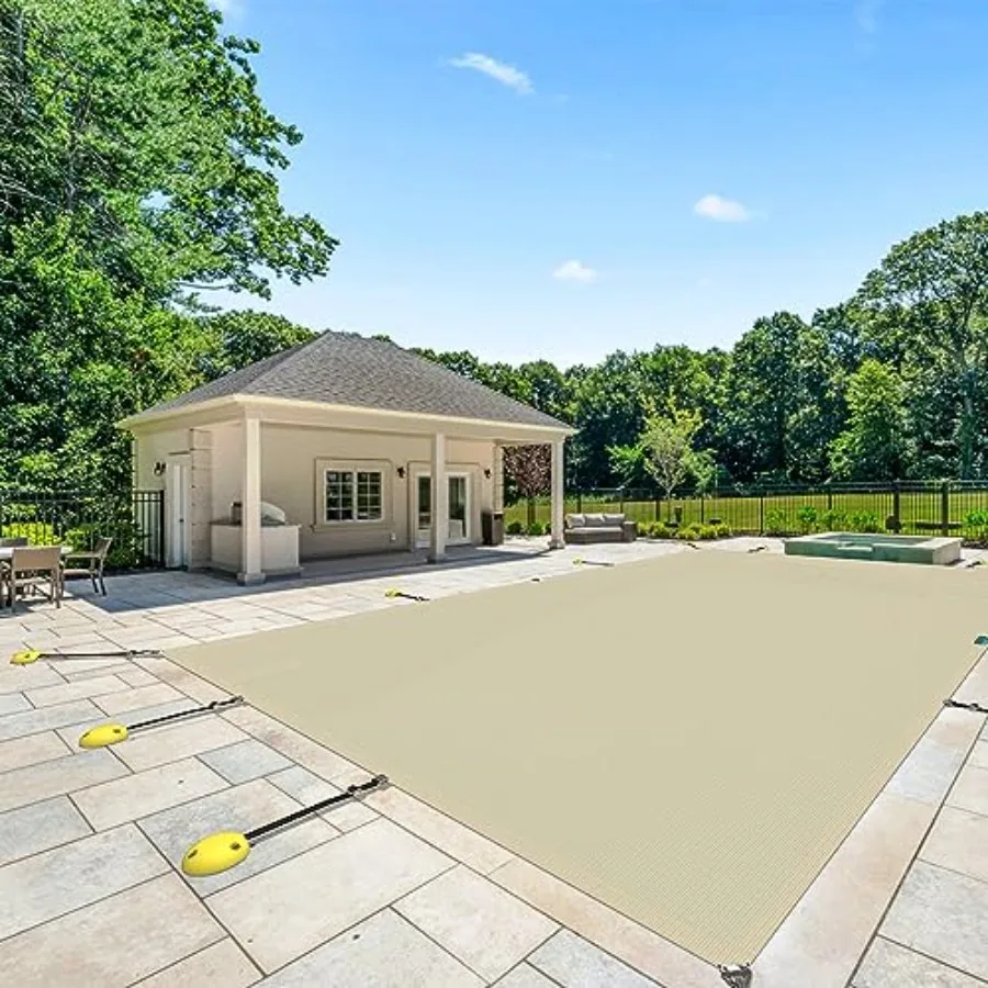 Cubierta de piscina enterrada rectangular de 14' x 20' con kit de herrajes para protección y seguridad en invierno Color beige Durable Resistente a la intemperie C