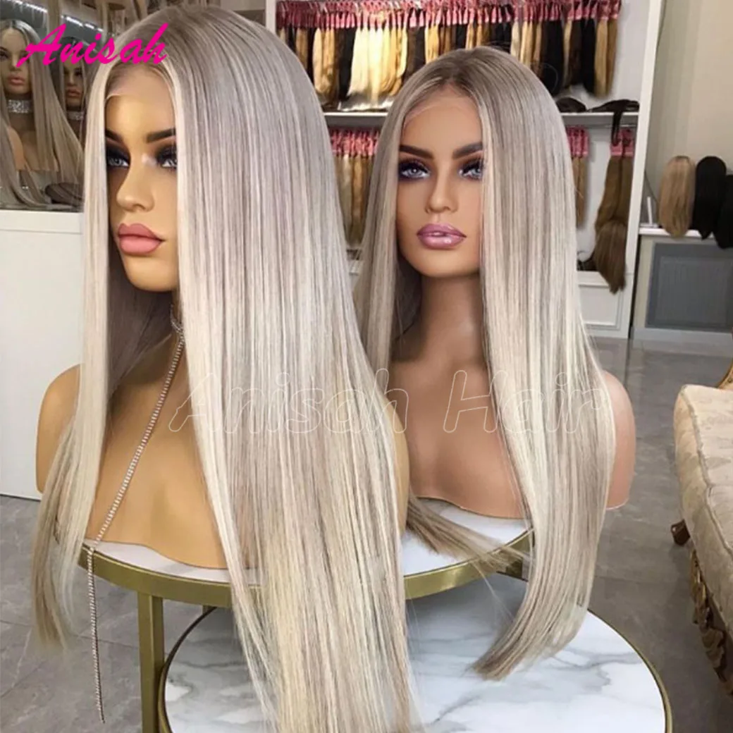 

Highlight Ash Blonde Wigs Human Hair 13x4 Human Hair Lace Front Wigs 180% Density Blonde HD Transparent Lace Frontal Wigs