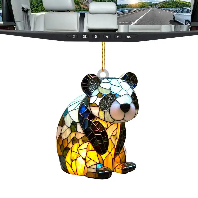Panda carro pingente ornamentos prático interior ornamento pendurado mini panda forma carro pendurado brinquedo presente decor