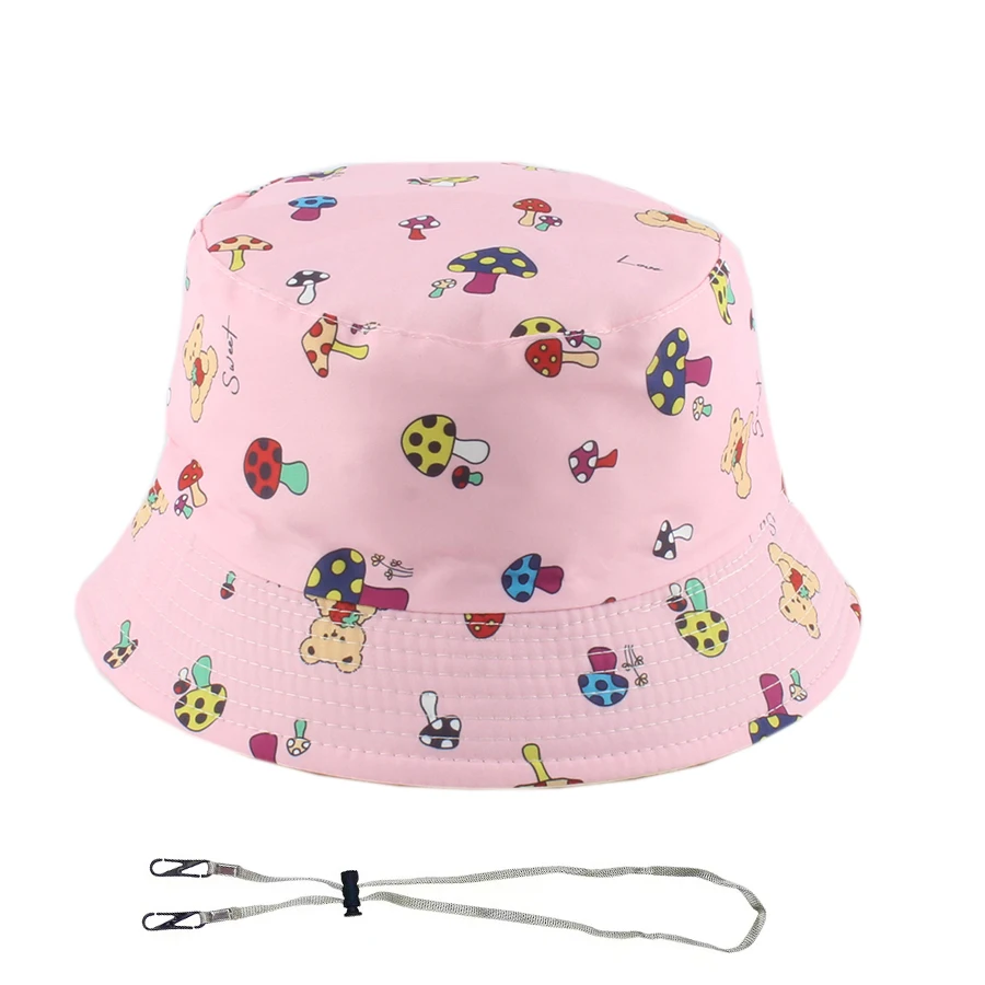 Summer Kids Cartoon Bear Bucket Hat Boys Girls Cute Mushroon Print Fishman Cap Baby Outdoor Travel Panama Beach Caps Children