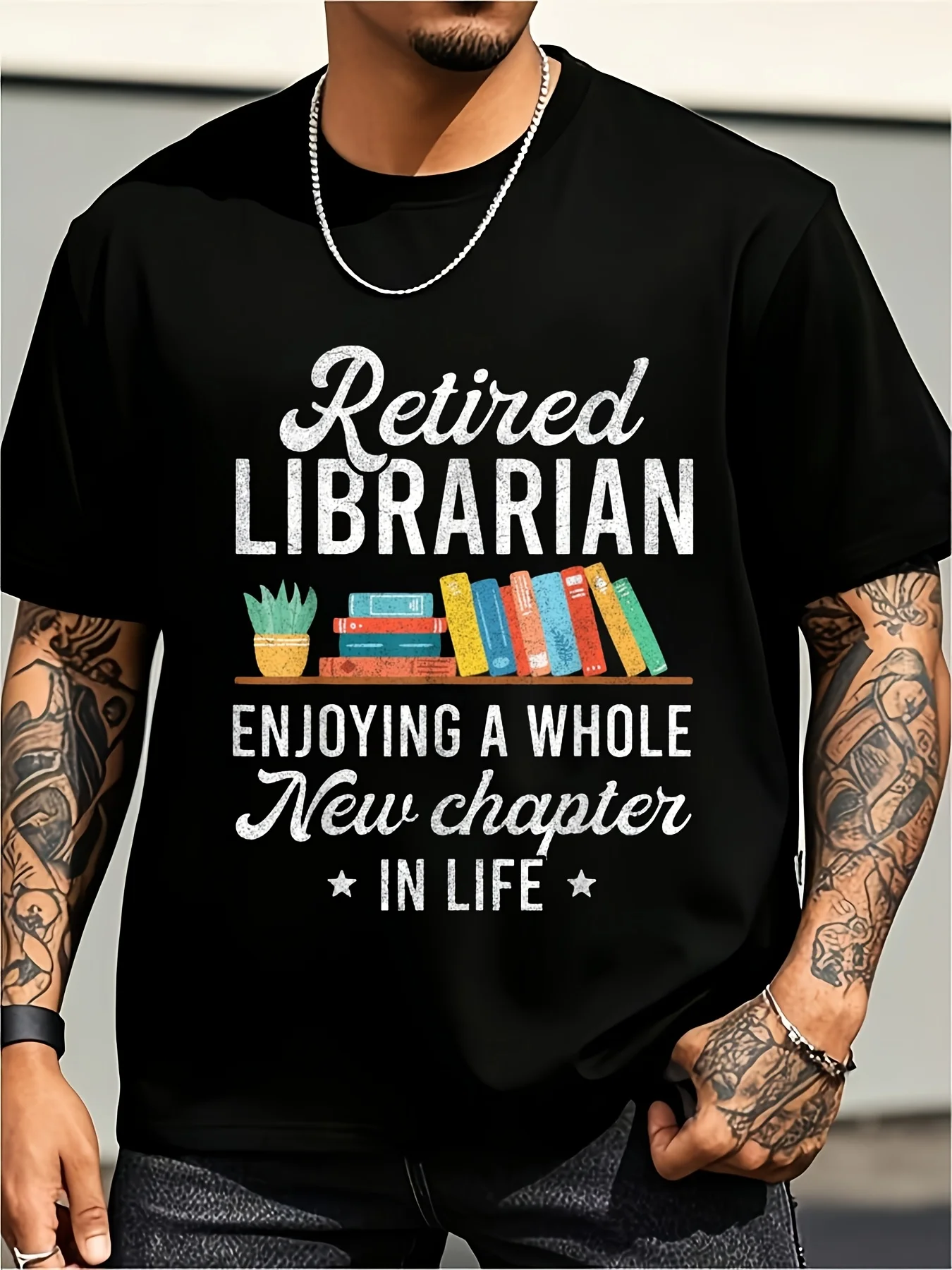 Men's Retired Librarian Shirt Librarian Retirement Commemorative T-Shirt Large Size Vintage Casual Round Neck Printed T-Shirt Unisex, Plus Size