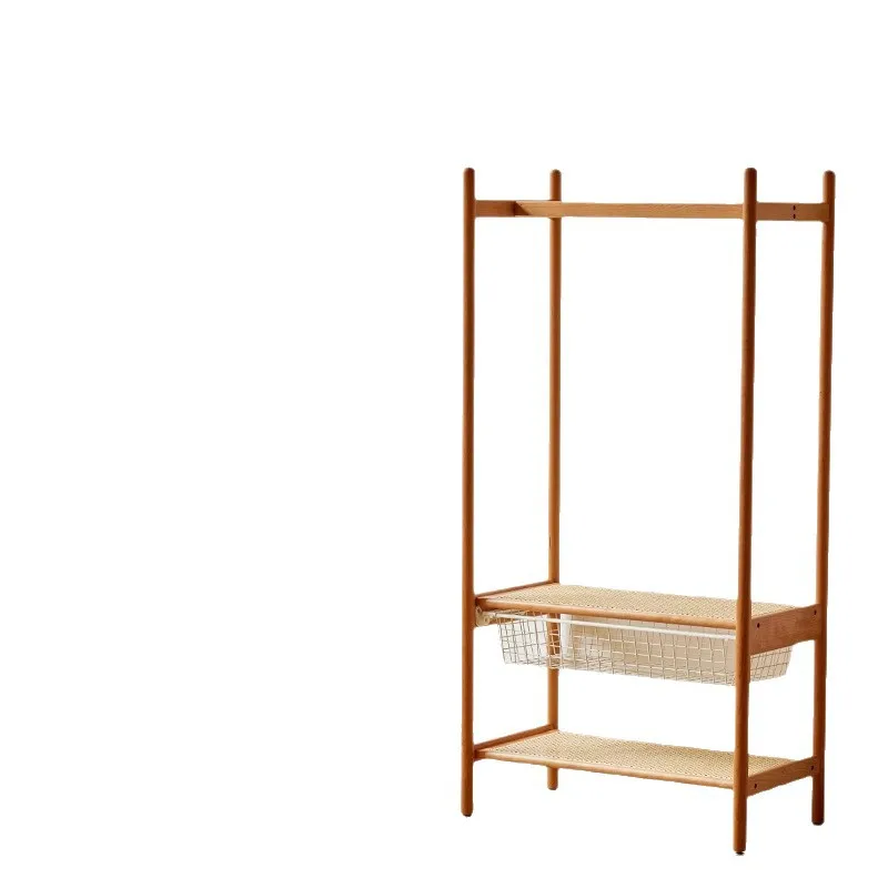 

Nordic solid wood hanger, rattan floor, full coat rack