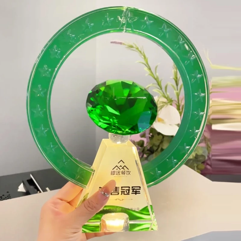 Customized Colorful Diamond Crystal Trophy, High-end Annual Meeting Excellent Employee Award Souvenir Home Decoration Medal, 1Pc