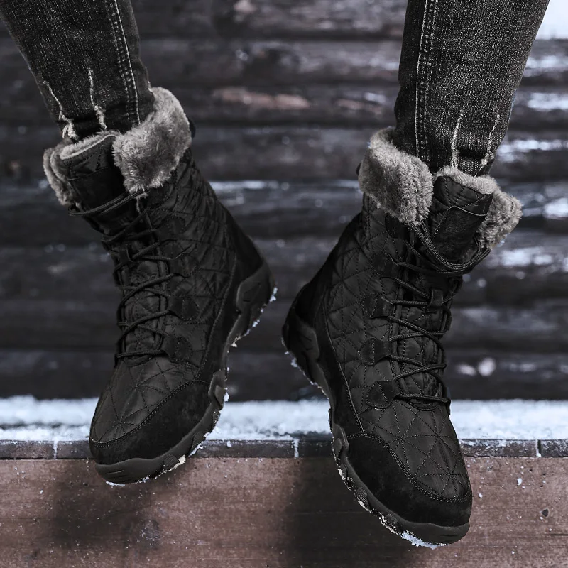 جديد الشتاء الرجال الثلوج الأحذية الفراء أفخم الدافئة الرجال حذاء من الجلد حجم كبير مقاوم للماء الرجال الأحذية في الهواء الطلق عدم الانزلاق أحذية التنزه أحذية عمل #5