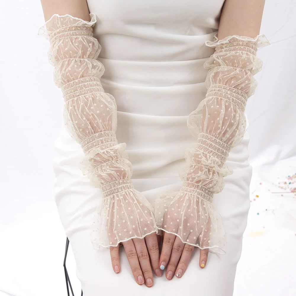 Summer Women Long Dot Lace Mesh Fingerless Gloves Sexy Sweet Sun Protection Arm Sleeve Sunscreen Thin Cycling Accessories