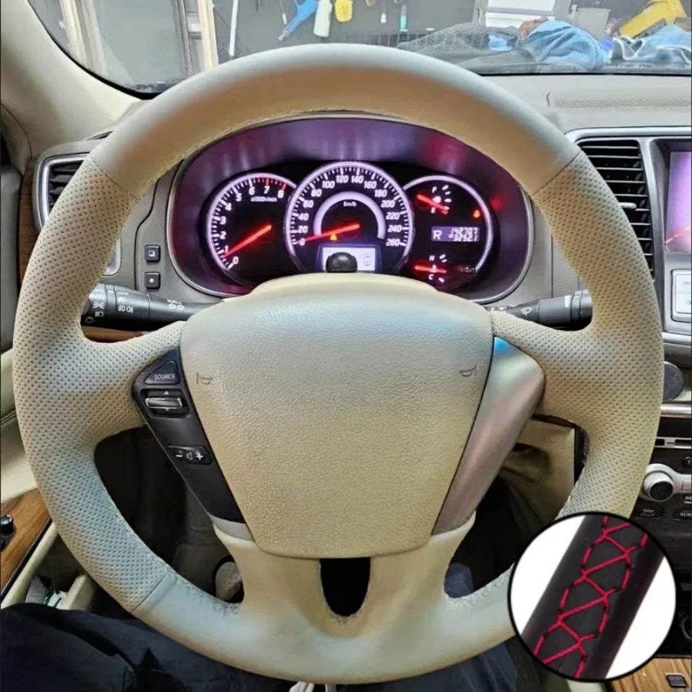 

Braid Car Steering Wheel Cover Wrap Hand Sewing Microfiber Leather Non-Slip For Nissan Teana Murano Z51 Elgrand Quest 2011