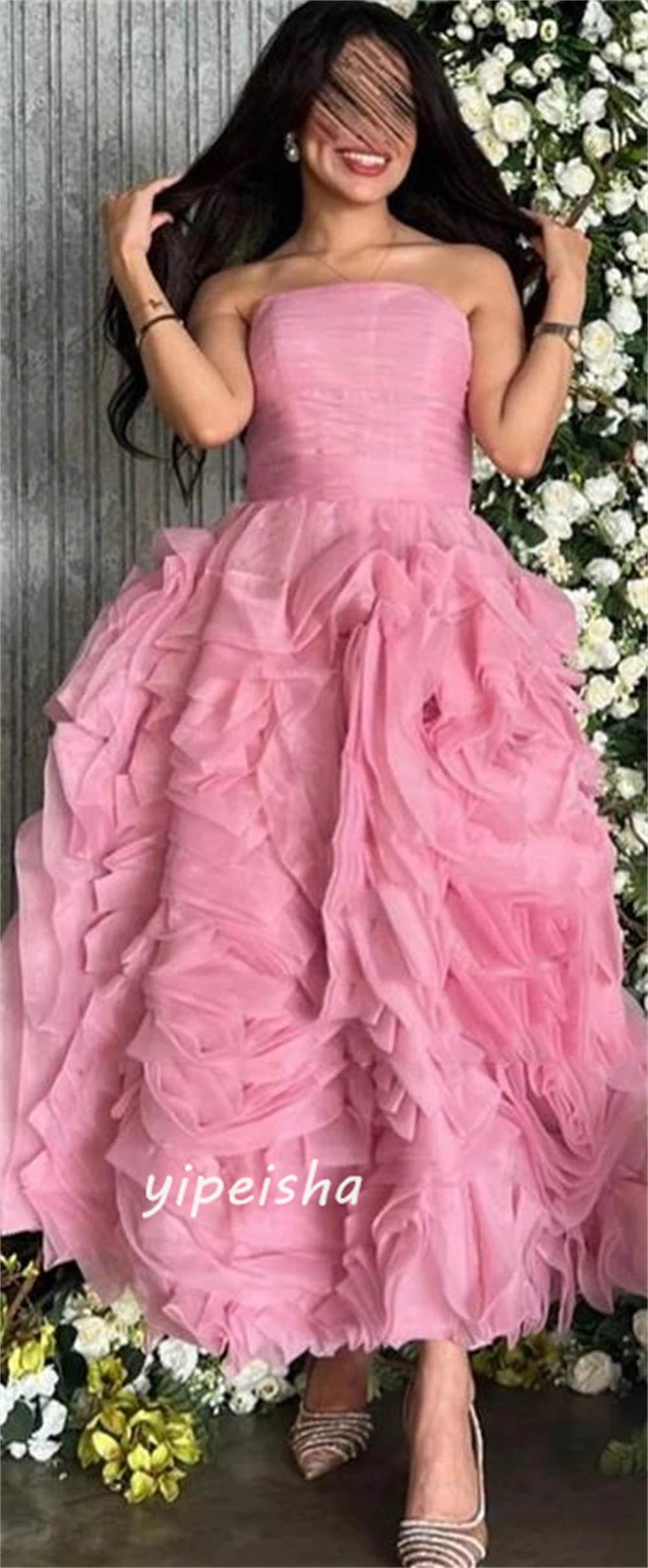 Jiayigong  Satin Ruched Clubbing A-line Strapless Bespoke Occasion Gown Midi Dresses