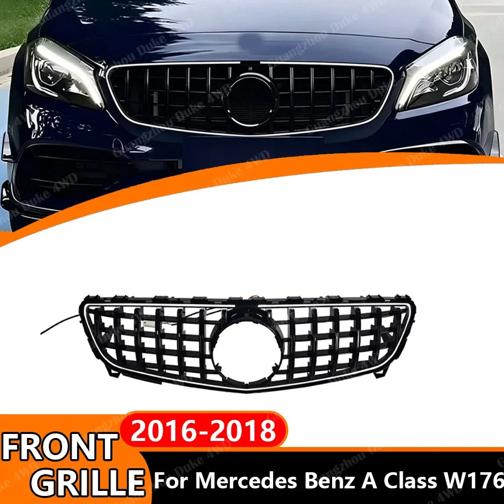 For Mercedes Benz A Class W176 2016 2018 GT Style LED Front Grille Illuminated Grill Sport Mesh Racing Grille Replacement