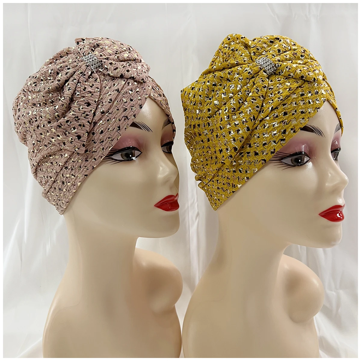 Wholesale Order Fashion Muslim Female Turban Hat Gold Stamp Velvet Hot Rhinestone Solid Indian Beanie Hair Bonnet Cap For Women