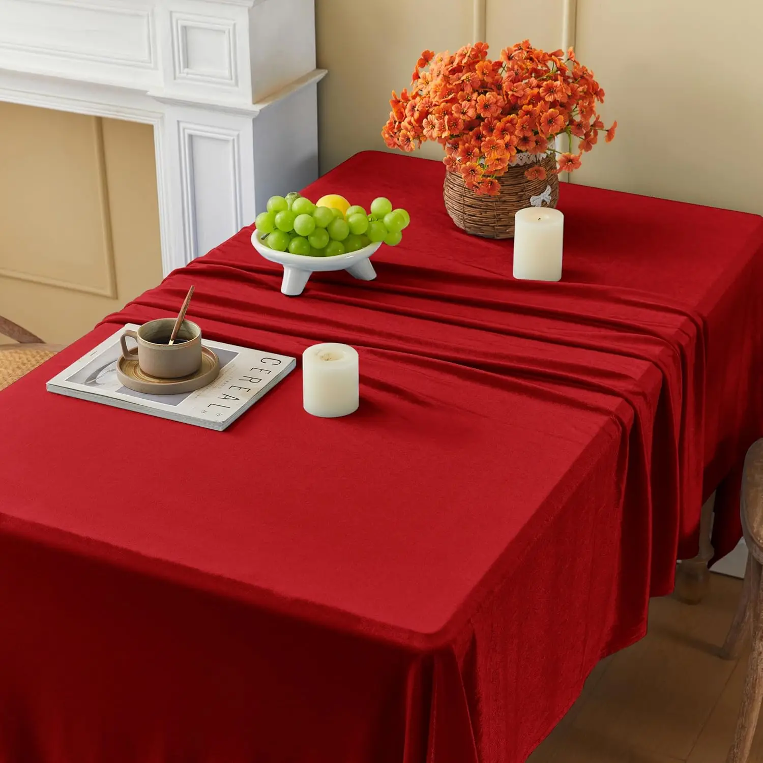 Red Velvet Tablecloth, 60 X 102 Inch Rectangle Table Cover, Red Velvet Table Cloth Smooth Luxury Tablecloth for Party Wedding Di