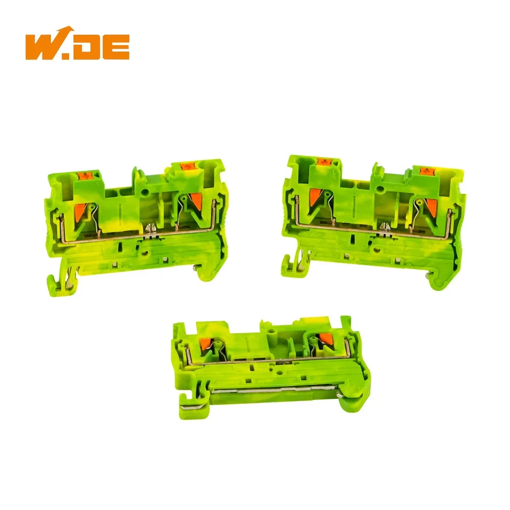 10Pcs PT-2.5PE Din Rail Ground Terminal Block Spring Connection Feed Through Push In PT2.5-PE Wire Conductor