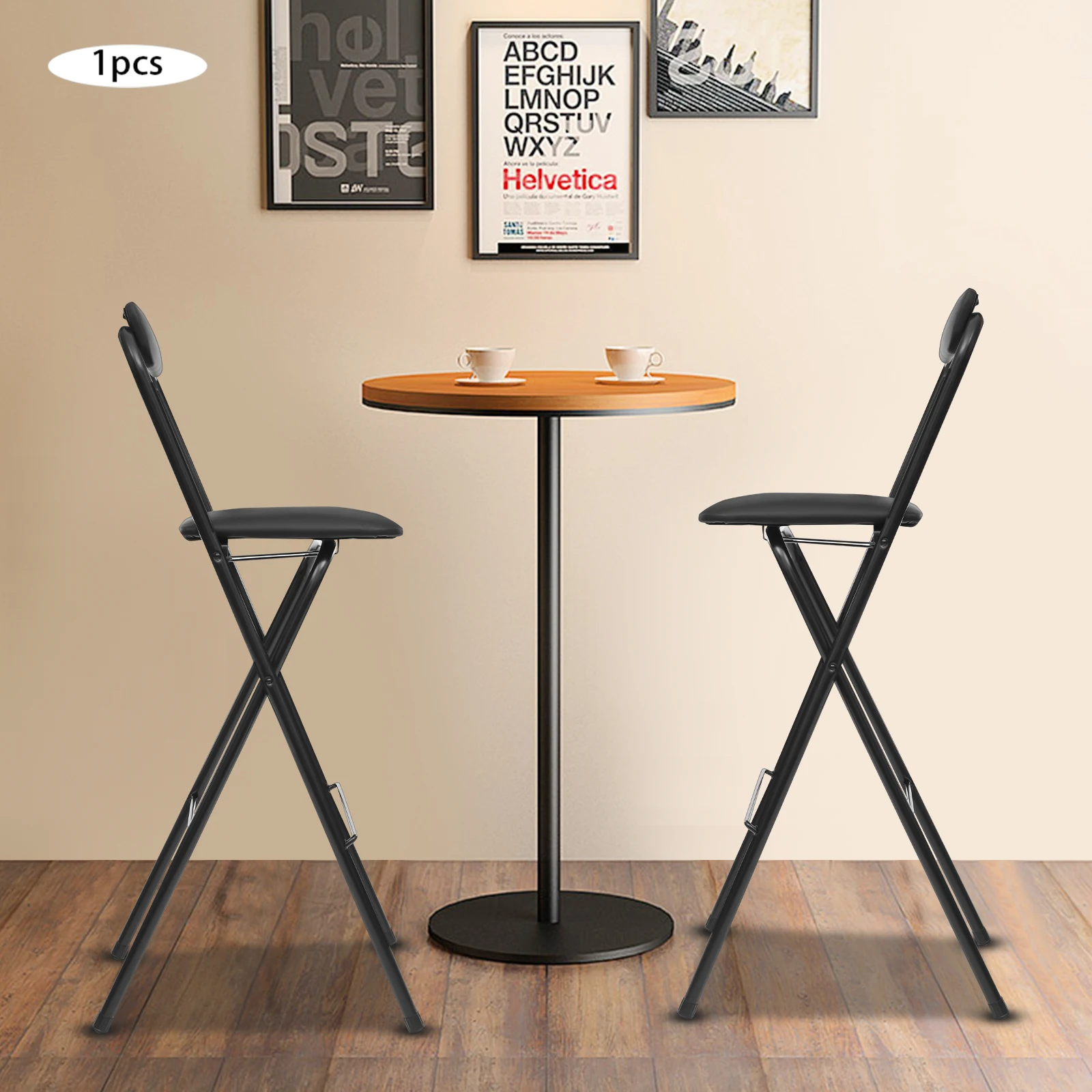 125kg Capacity Folding Bar Stool No Assembly Carbon Steel Chair for Home Bar Cafe and Kitchen Space Saving Design