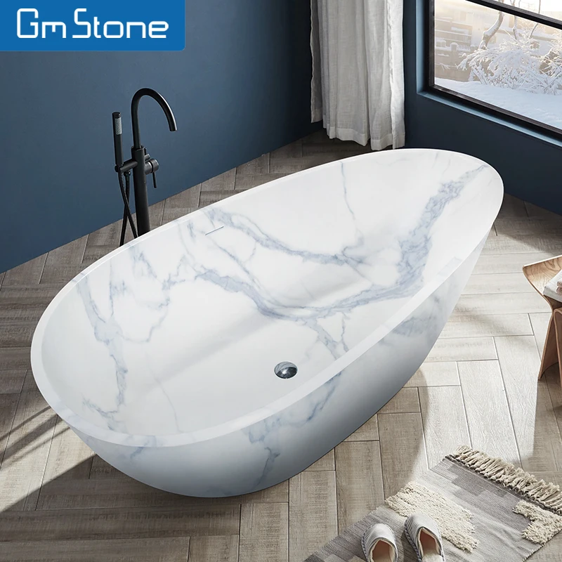 Bañera independiente con textura de porcelana blanca y azul para dos personas, bañera de hidromasaje Jacuzzi con baño, baño de piedra para el hogar o S