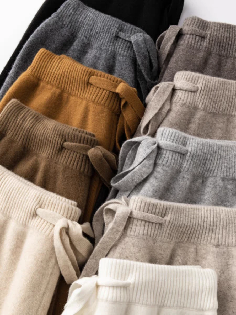 

Осень-зима, вязаные мягкие шерстяные широкие брюки с высокой талией, женские дра, универсальные прямые шерстяные длинные брюки небольшого размера