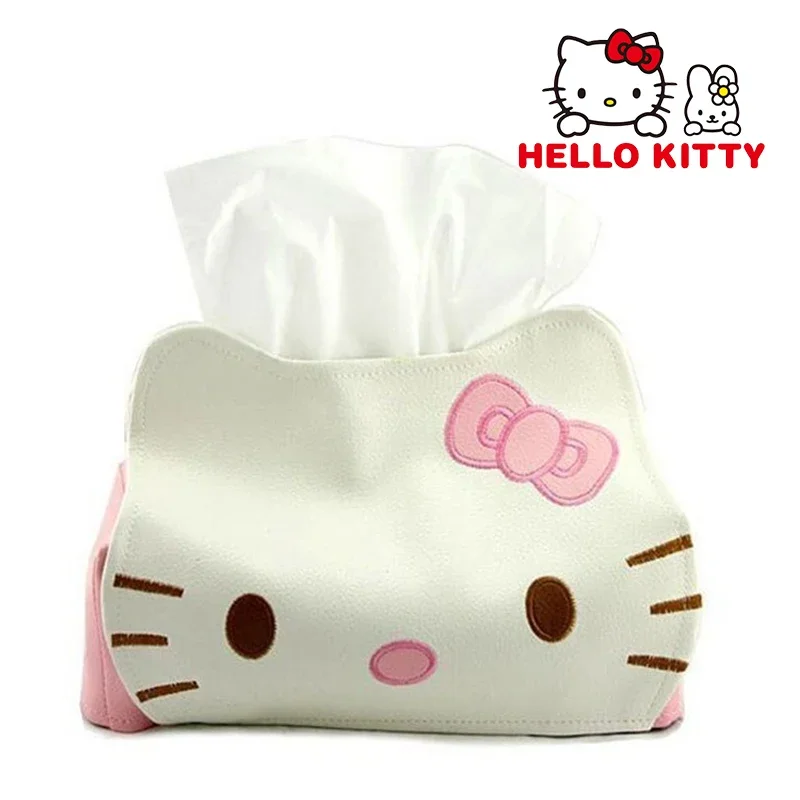 Hello Kitty KT Kawaii torebka na chusteczki PU Cartoon Anime pudełko na chusteczki do samochodu salon rysunek pudełko na gazety serwetnik pulpitu