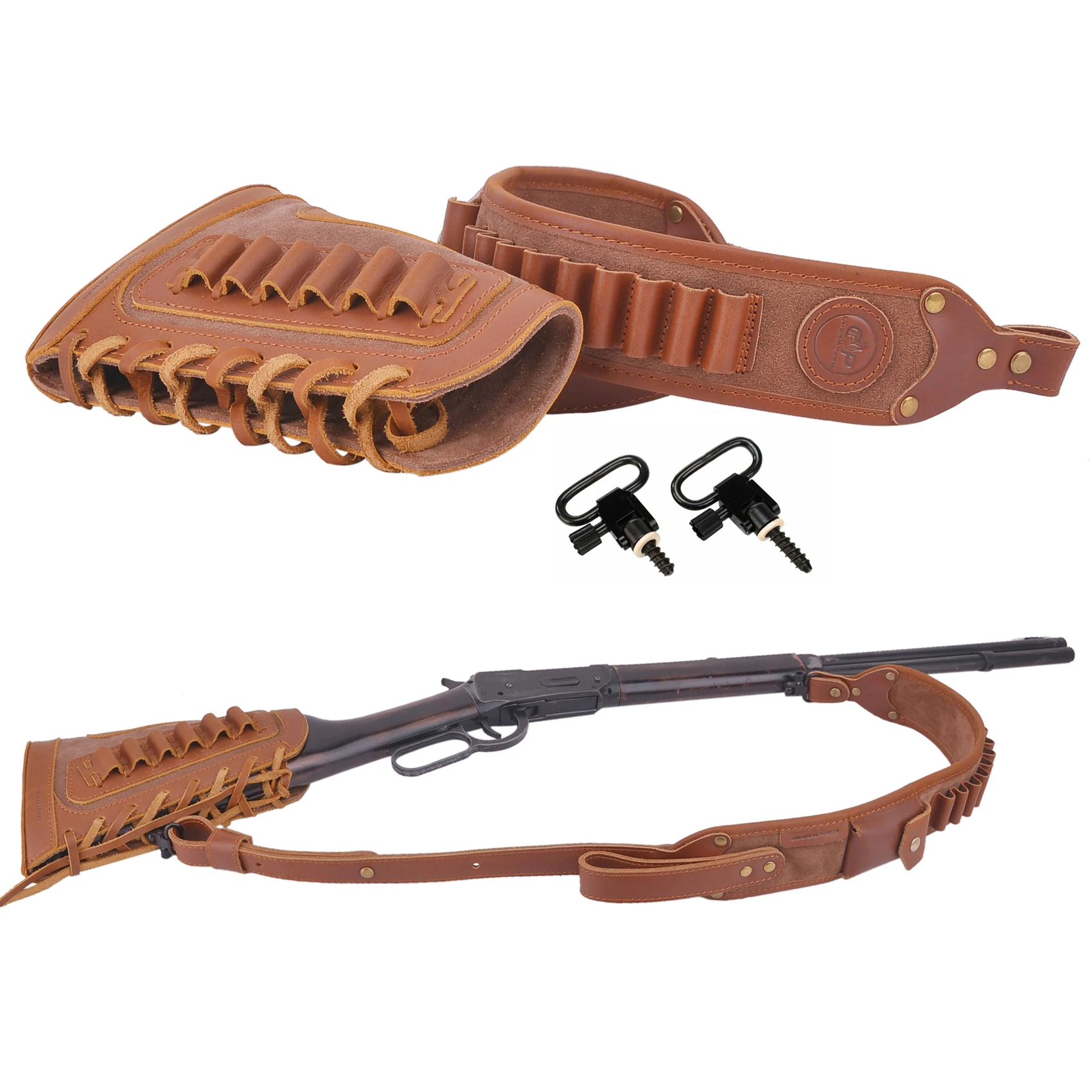 Imagem -02 - Suporte de Couro Rifle Buttstock Shell Matched Gun Sling Acessório de Caça Fit.306 .308 4570 410ga Conjuntos