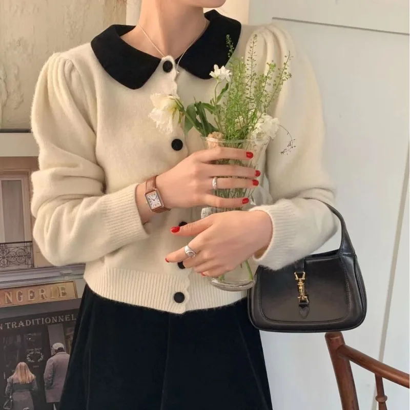 

2023 New Autumn Woman Spring Knit One Piece Sweater Turn-down Collar Fashion All-match Unhooded Outdoor