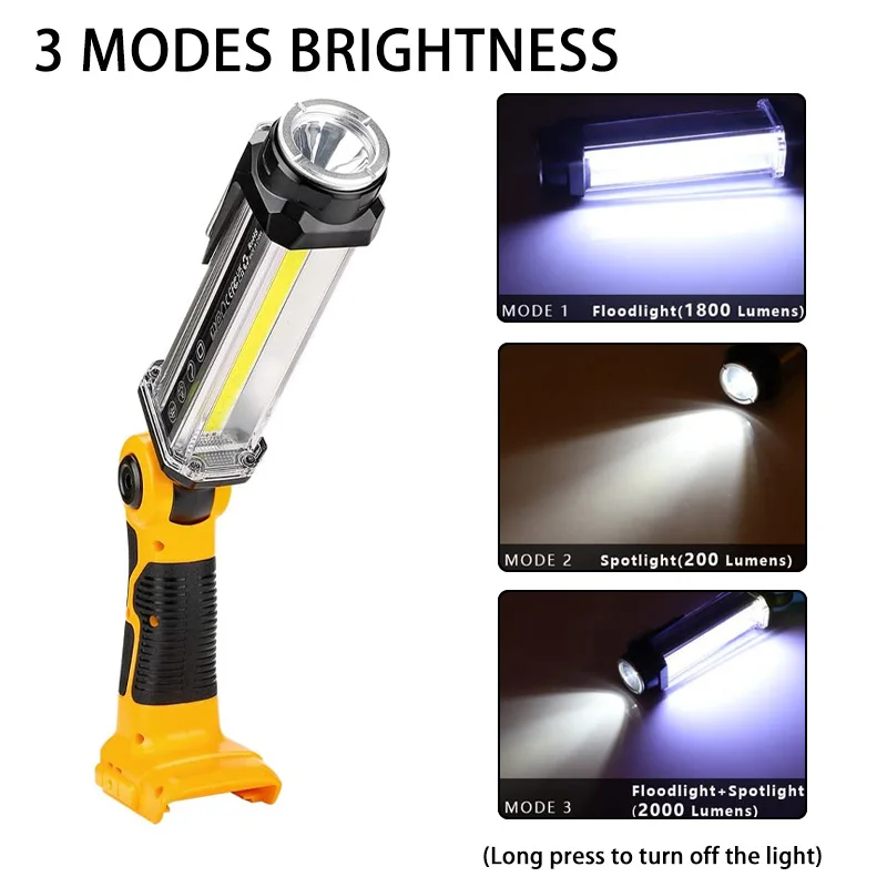 2000LM Cordless LED Work Light Flashlight for Dewalt 18V 20V Li-ion Battery Portable Lanterns Spotlight for DEWALT DCB203 DCB205