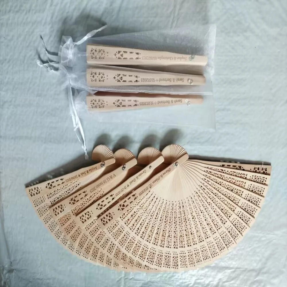 50Pcs Personalized  Wedding Engraved Wood Folding Hand Fan Personality Fans Birthday Customized Baby Party Decor Gifts For Guest