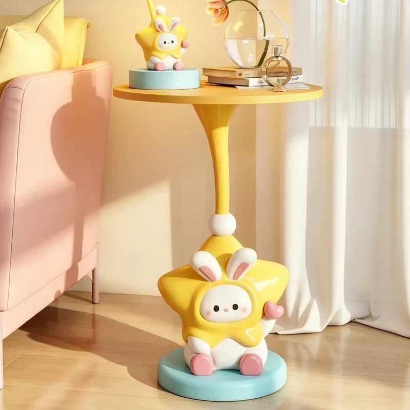 *T%  Rabbit Star End Table, Sofa Side Shelf for Bedroom, Floor Standing Nightstand Decor, Cartoon Animal Accent Furniture