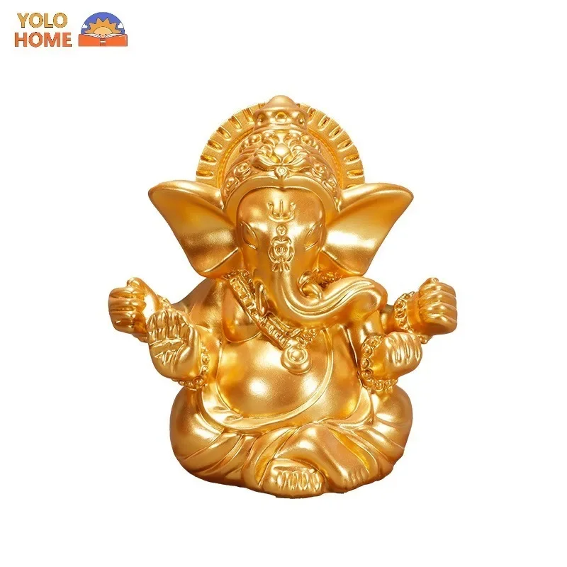 Gold Lord Ganesha Buddha Statue Elephant God Elephant Hindu God Sculpture Figurines Home Office Decoration Buddha Statues