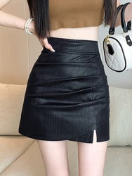 ITOOLIN Sexy Shiny Gold PU Skirts Chic Women Package Hip Bodycon Mini A-line Skirts For Women Summer Office High Waist Skirts