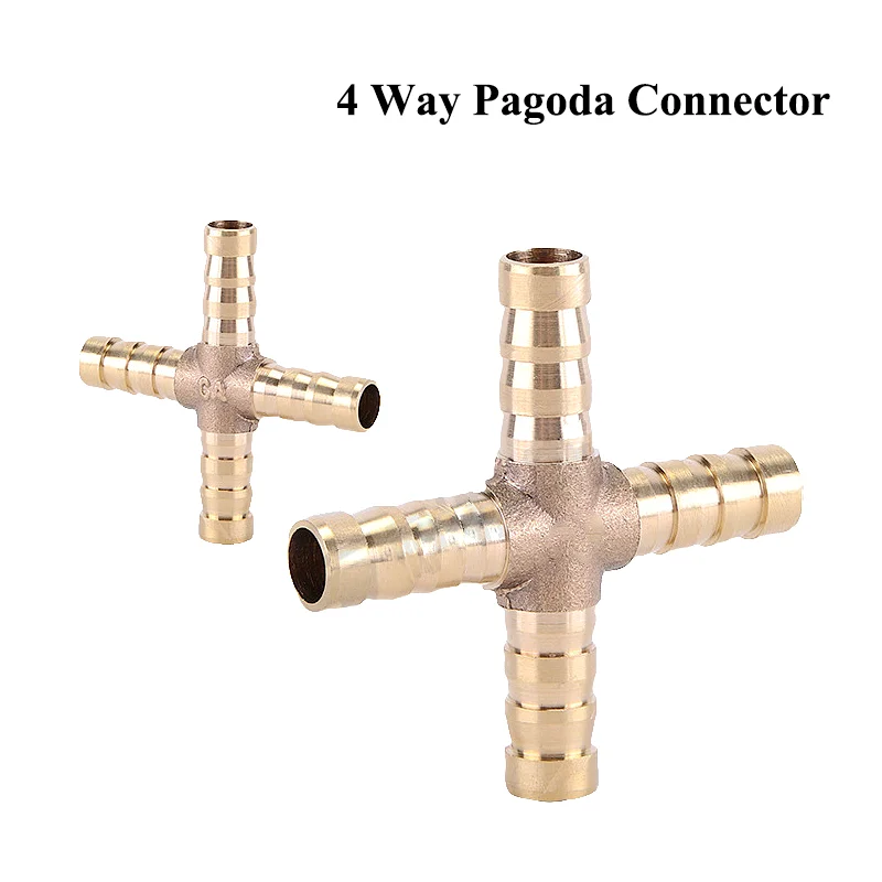 Brass Barb Pagoda Connector 6-32mm Elbow Barbed Fitting Joint 4 Way Copper Hose Water Pump Agriculture Pipe For Garden Watering