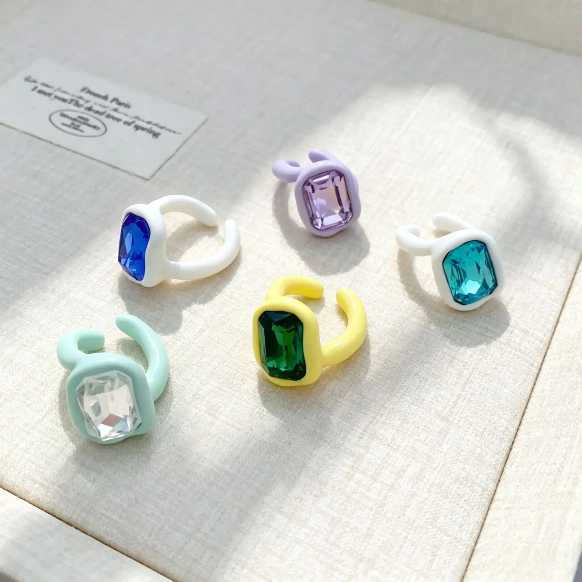 Niche High Sense Enamel Drip Oil Open Ring For Women Inlaid K9 Crystal Personality Versatile Adjustable Finger Fashion Jewelry