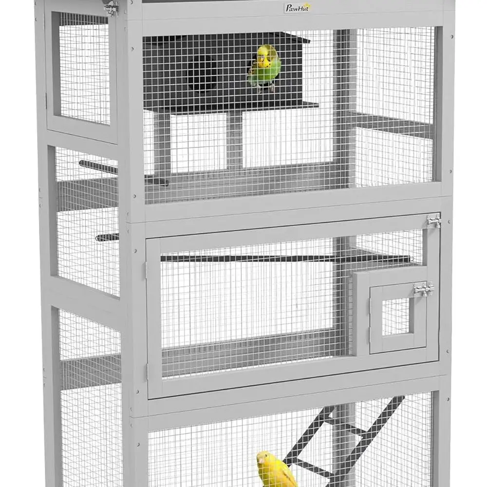 

67 Большой уличный авиатор для зерновых и попугаев с выдвижным основанием, 3 дверцами, лестницей, жердочкой и скворечником серого цвета