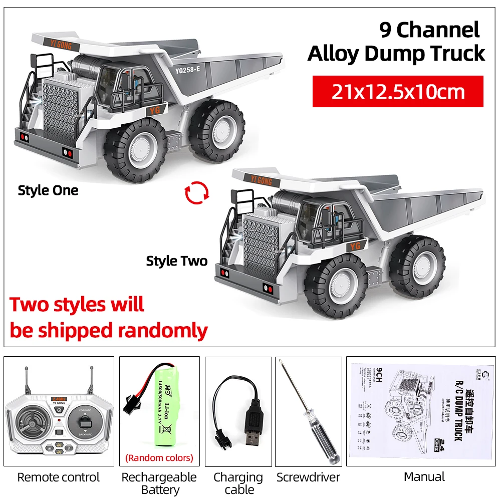 2.4Ghz 1/20 Remote Control Engineering Dumper Trucks 9CH Construction RC Alloy Vehicle Dump Truck Car with Lights Boy Toy Gift